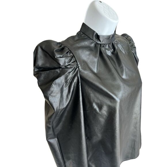 EXPRESS Faux Leather Puff Sleeves Blouse Size XS - Picture 3 of 9